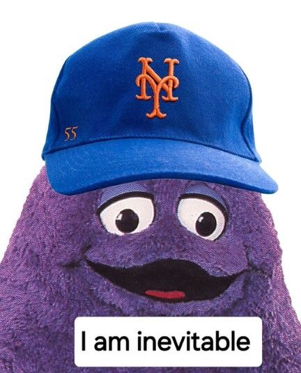 Grimace playing for the Mets.