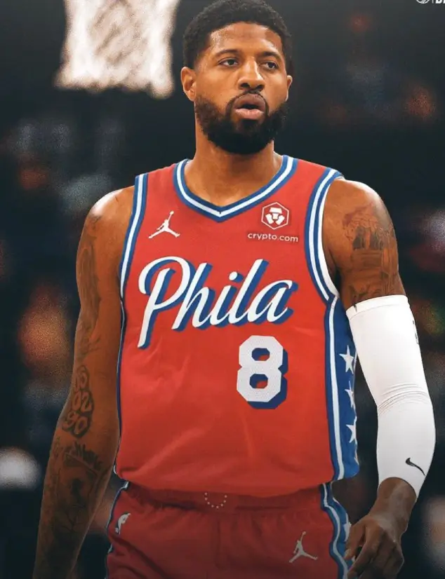 Paul George rocking a Sixers jersey. 