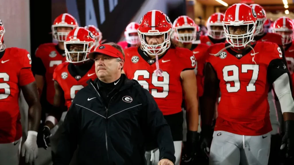 Georgia Bulldogs behind Kirby Smart.